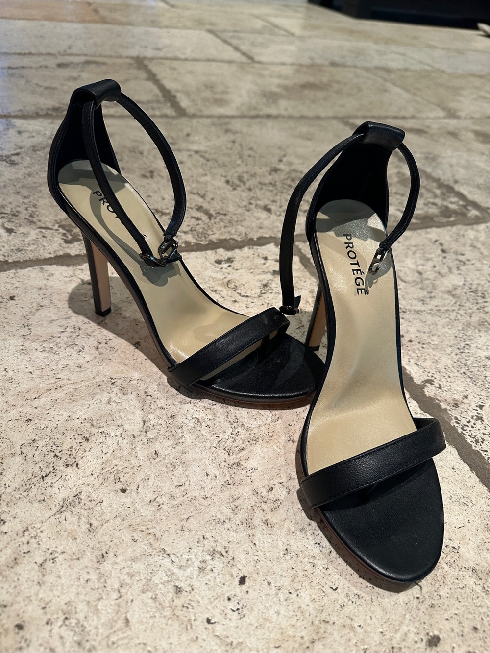 Protege Black Ankle-Strap Stiletto Heels